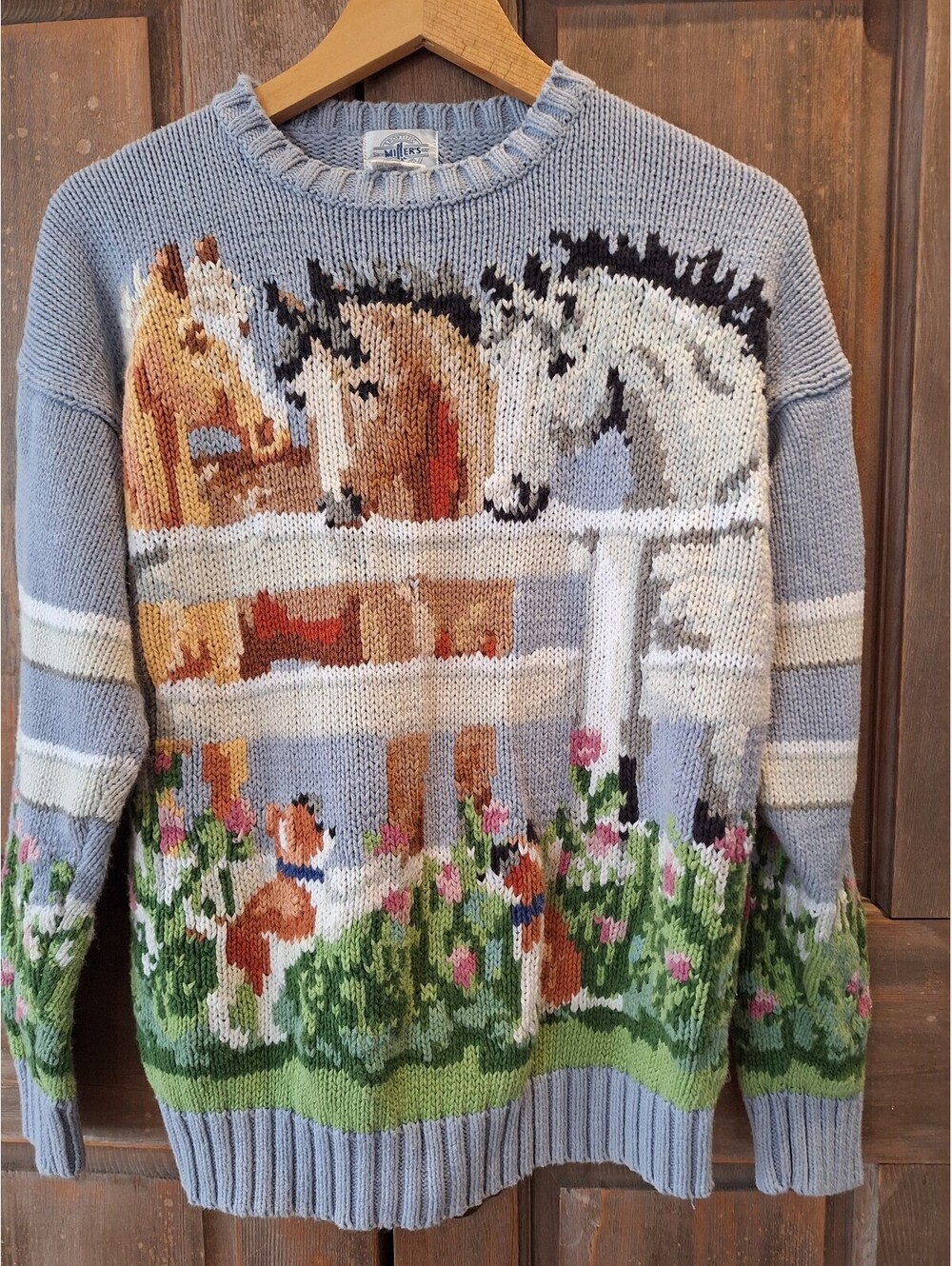 Cottage core sweater, vintage, equestrian, horses, M.